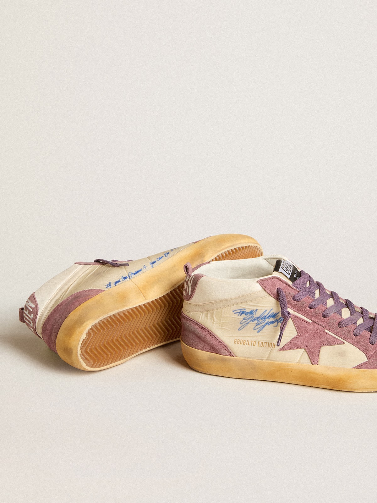 Golden Goose - Men’s Mid Star LAB in nylon and nappa with mauve suede star in 