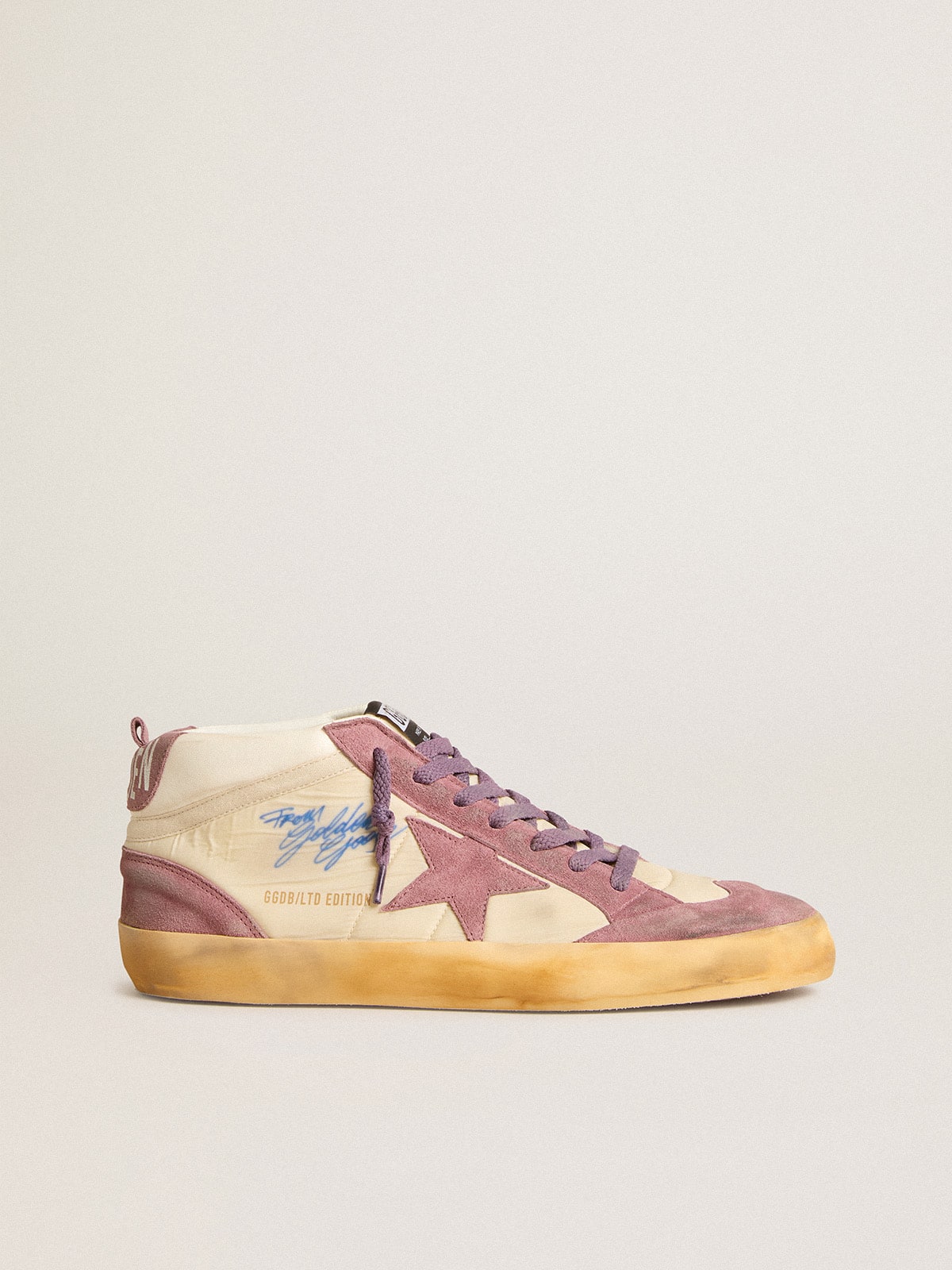 Golden Goose - Mid Star Uomo LAB in nylon e nappa con stella in suede color malva in 