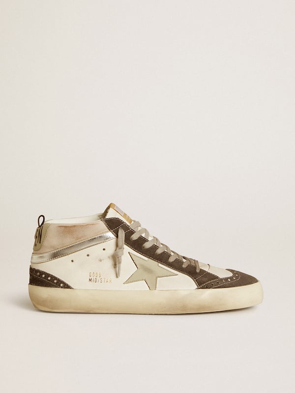 Golden Goose - Mid Star with gray leather star and metallic silver leather flash in 
