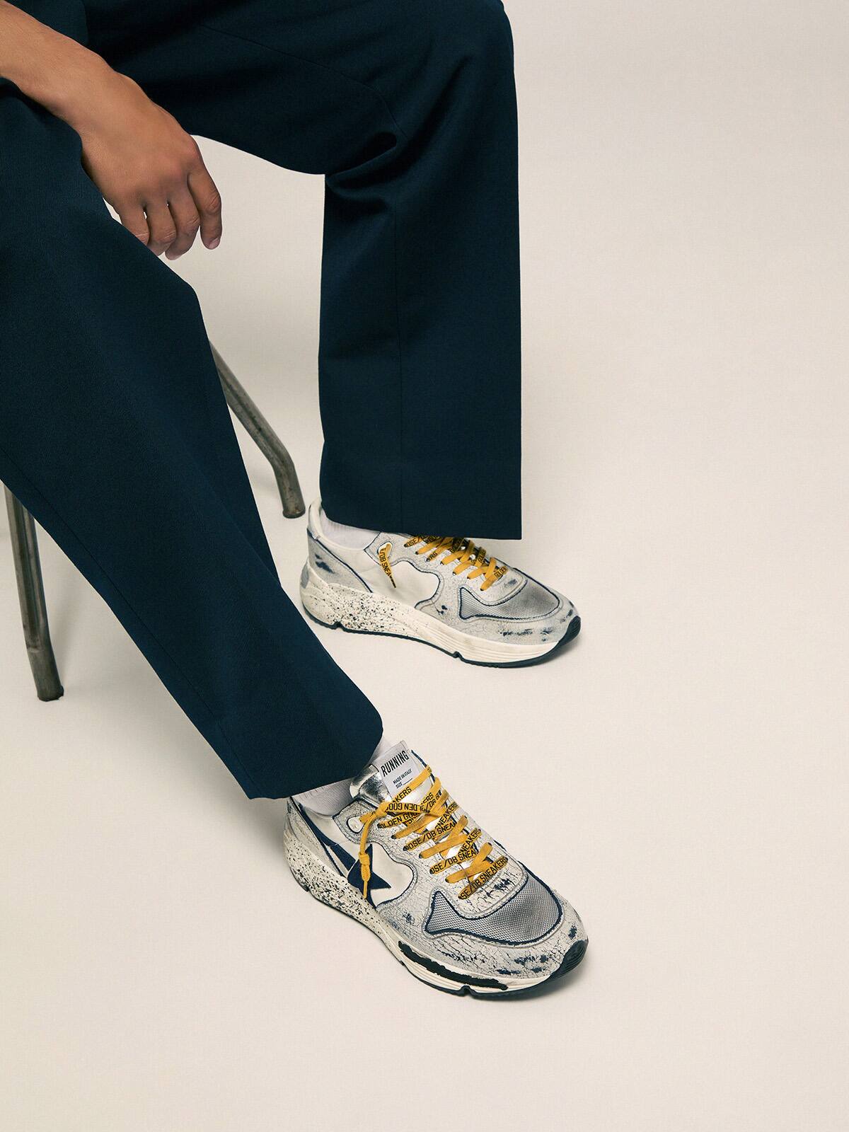 Golden Goose - Running Sole sneakers in nylon with white crackle leather inserts in 