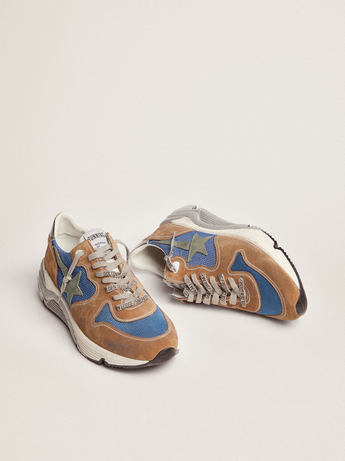 Golden Goose - Men's Running Sole in light-blue mesh with tobacco suede inserts in 