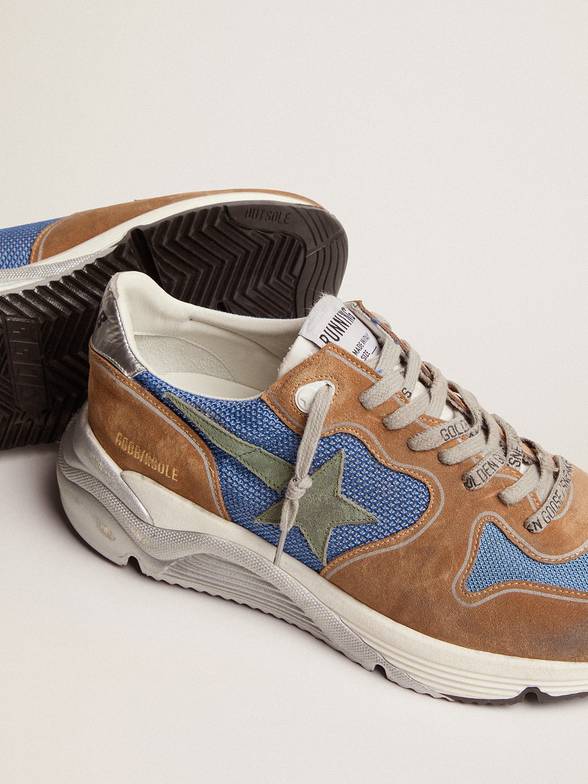 Golden Goose - Men's Running Sole in light-blue mesh with tobacco suede inserts in 