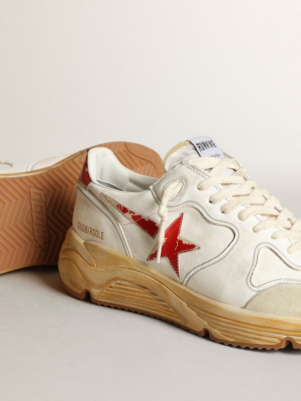 Golden Goose - Men's Running Sole with leather star and heel tab with red print in 