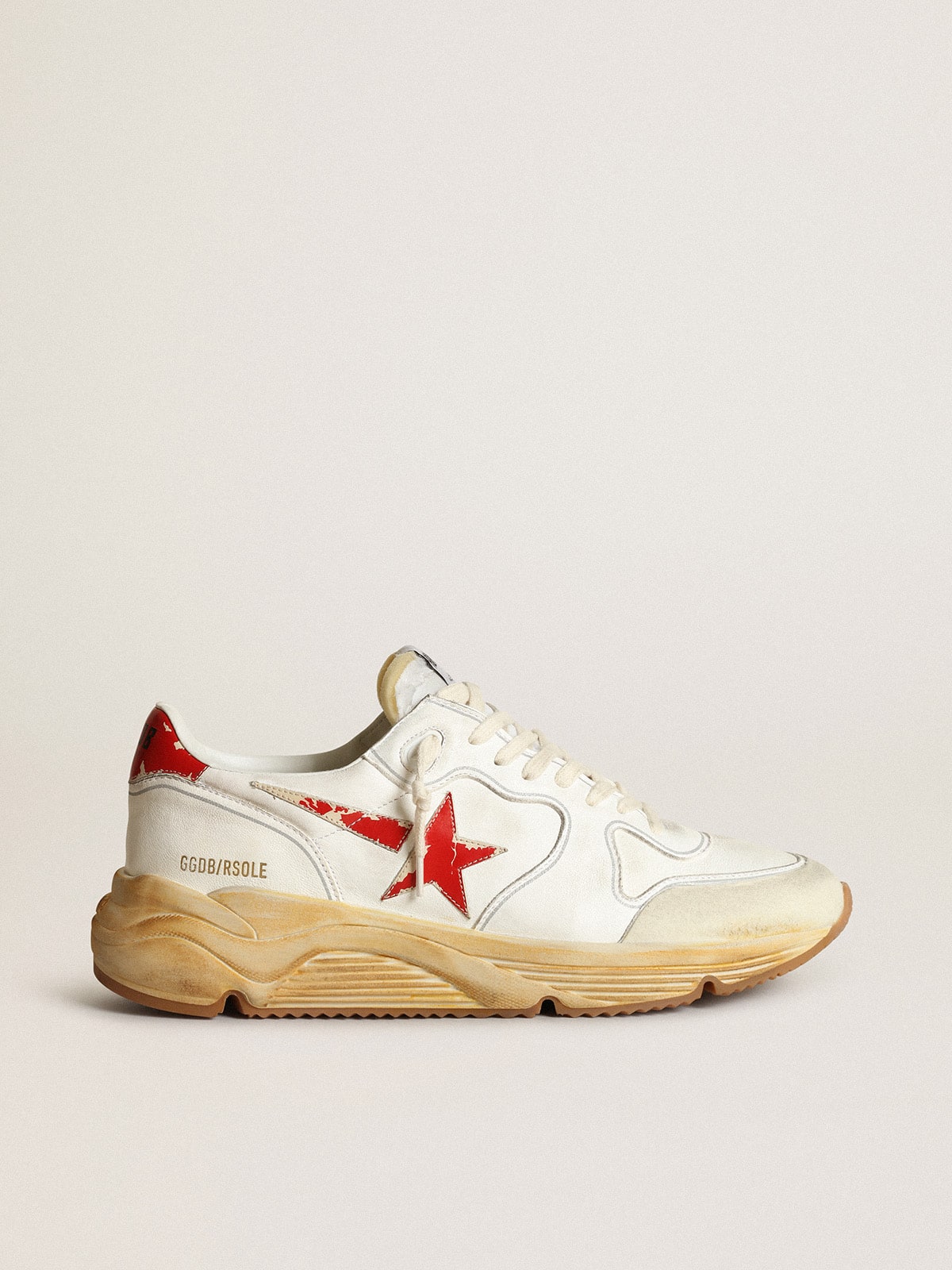 Men s Running Sole with leather star and heel tab with red print Golden Goose