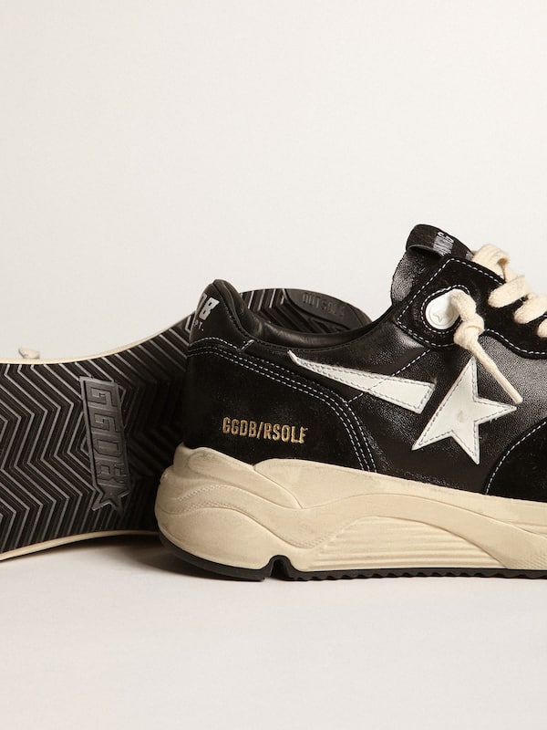 Golden Goose - Men’s Running Sole in black nappa leather and suede with a white star in 