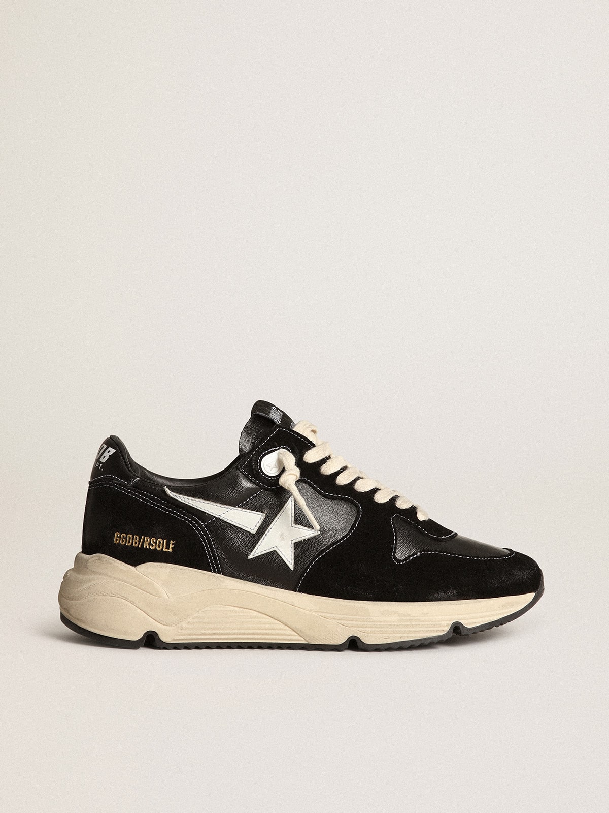 Golden Goose - Running Sole Masculino de napa e suede pretos com estrela branca in 