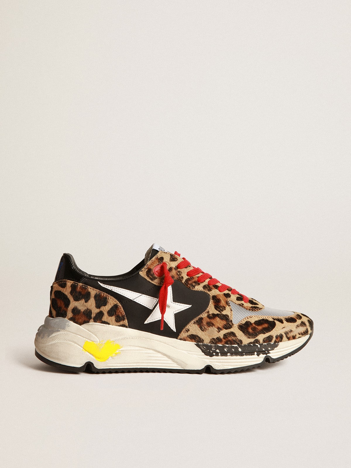 Golden Goose - Running Sole sneakers in leopard-print pony skin with red laces in 