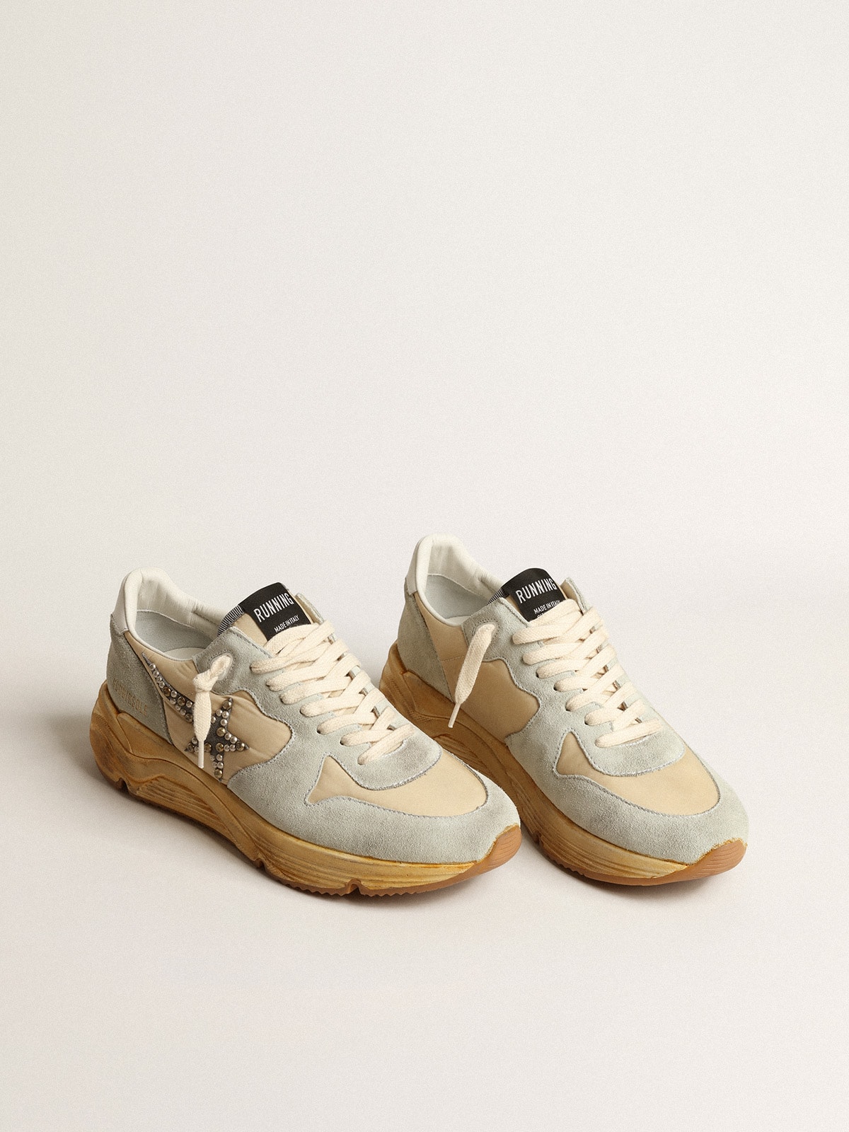 Golden Goose - Men’s Running Sole in ice gray with studded suede star in 