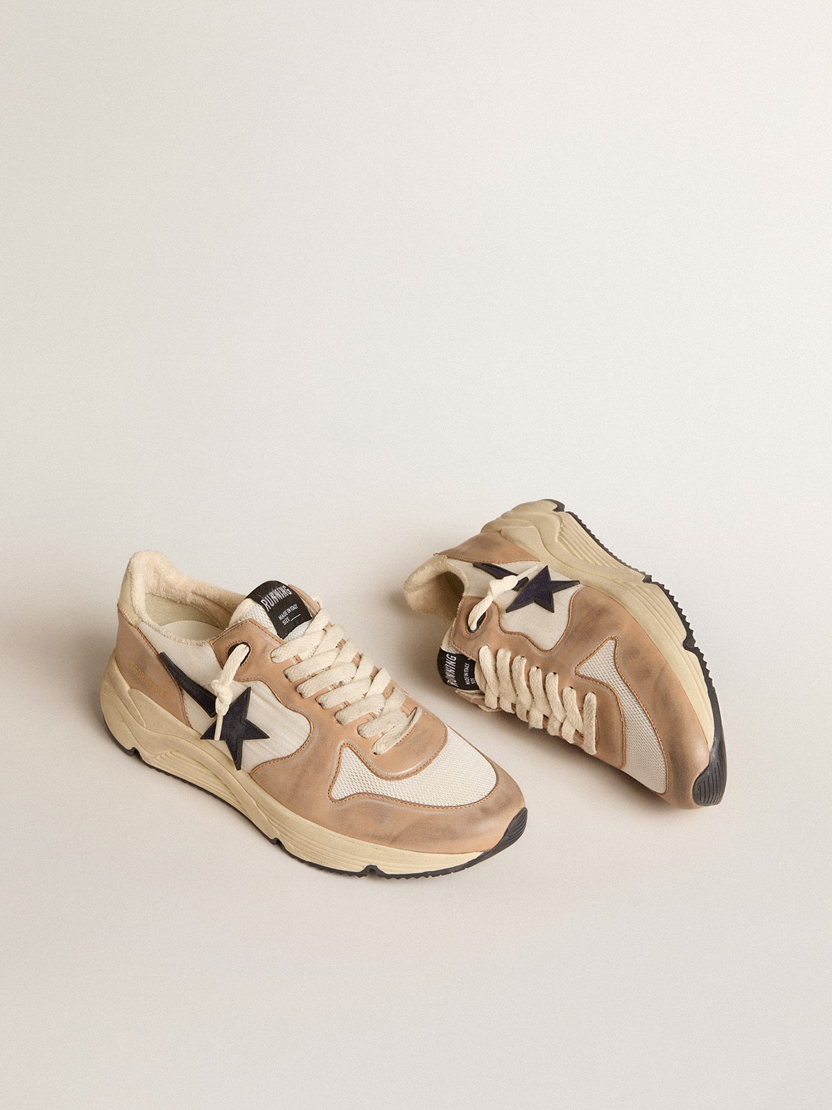 Golden Goose - Running Sole in nylon and nubuck with dark blue suede star in 