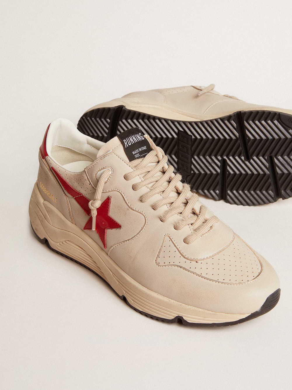 Golden Goose - Men's Running Sole in gray nappa leather with red nappa leather star and heel tab in 