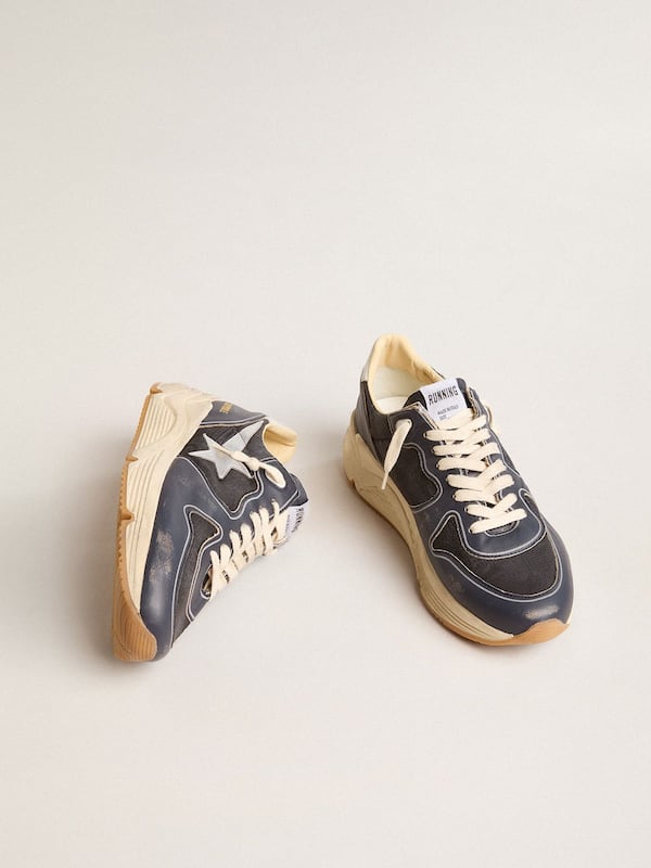 Golden Goose - Men’s Running Sole in dark blue nappa leather and black nylon with a silver star in 