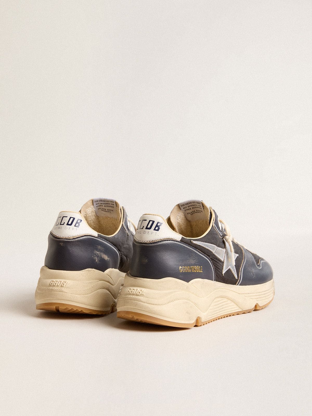 Golden Goose - Men’s Running Sole in dark blue nappa leather and black nylon with a silver star in 