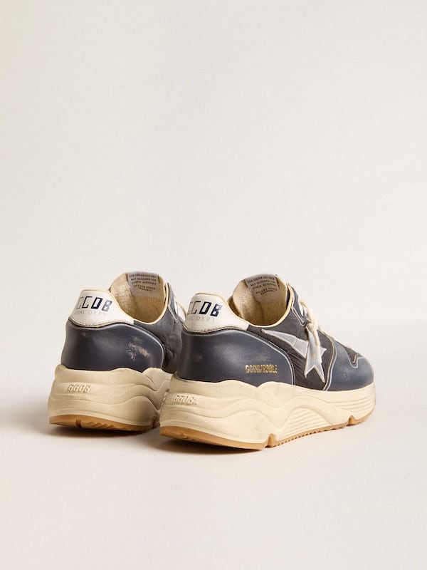 Golden Goose - Men’s Running Sole in dark blue nappa leather and black nylon with a silver star in 