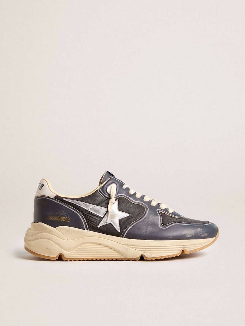 Men’s Running Sole in dark blue nappa leather and black nylon with a silver star