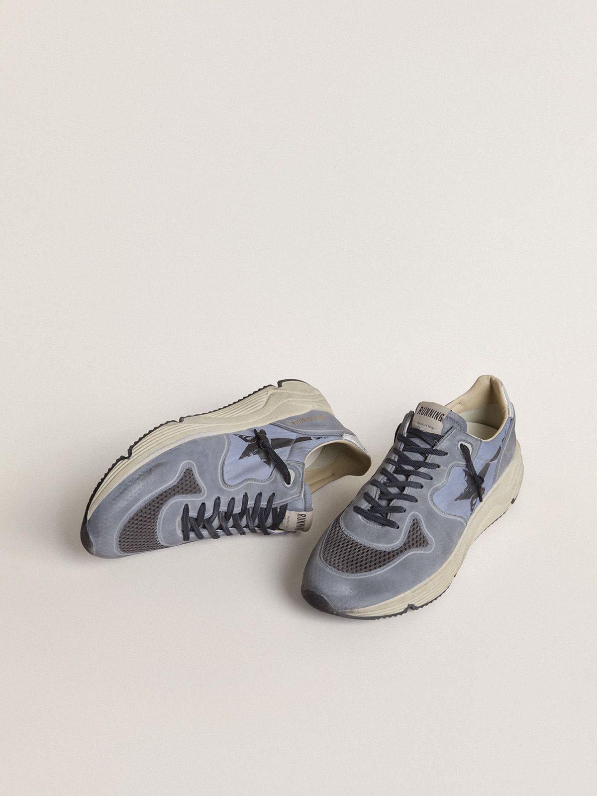 Golden Goose - Running Sole de hombre de nailon y nobuk celeste con estrella negra in 