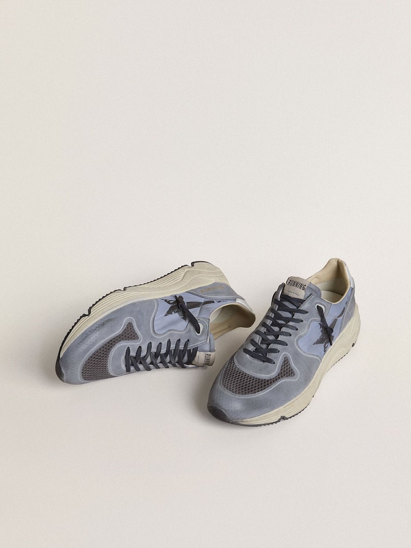 Golden Goose - Running Sole pour homme en nylon et cuir nubuck bleu ciel avec &eacute;toile noire in 