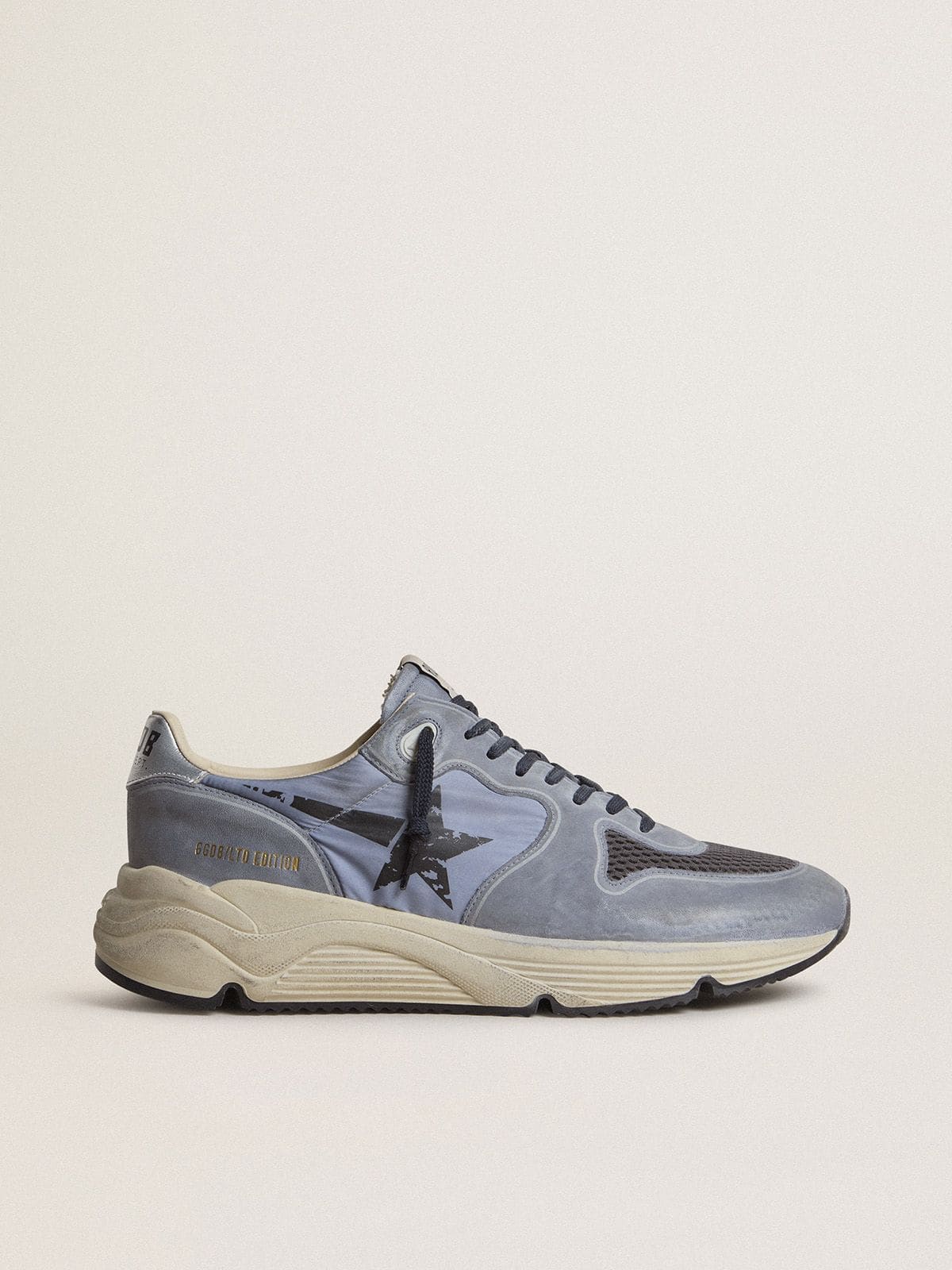 Golden Goose - Running Sole de hombre de nailon y nobuk celeste con estrella negra in 