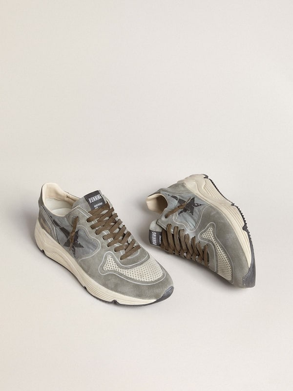 Golden Goose - Men's Running Sole in light blue nylon with black star and green leather heel tab in 