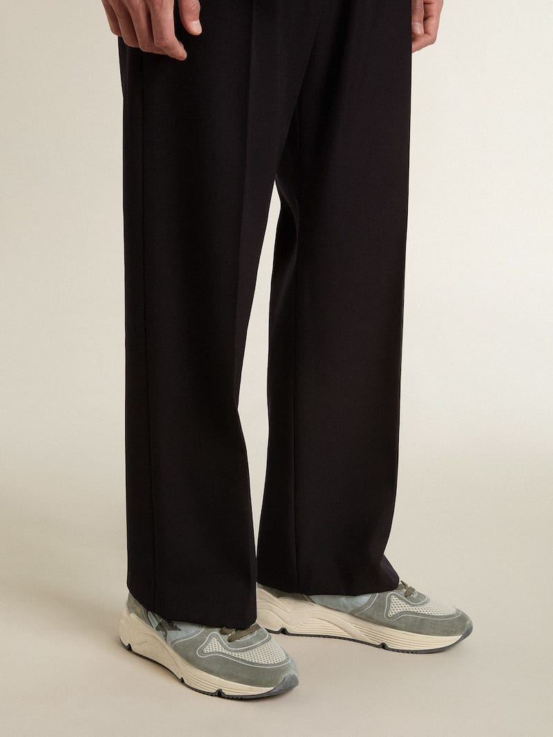 Golden Goose - Running Sole Homme en nylon bleu ciel avec &eacute;toile noire et contrefort en cuir vert in 