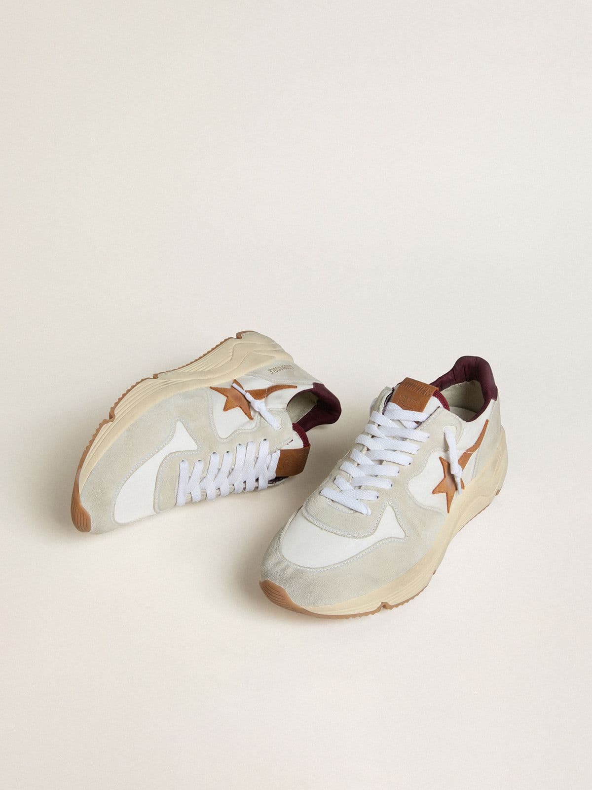 Golden Goose - Men's Running Sole in nylon and suede with brown leather star and burgundy leather heel tab in 