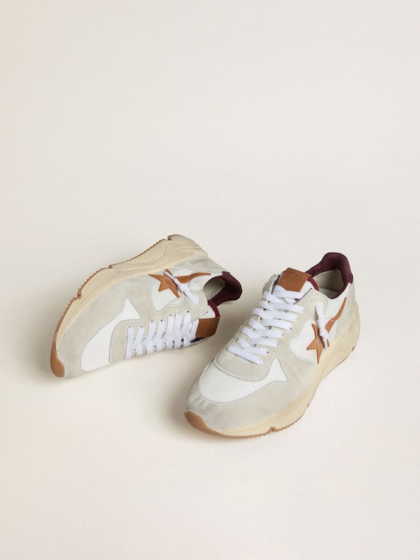 Golden Goose - Men's Running Sole in nylon and suede with brown leather star and burgundy leather heel tab in 