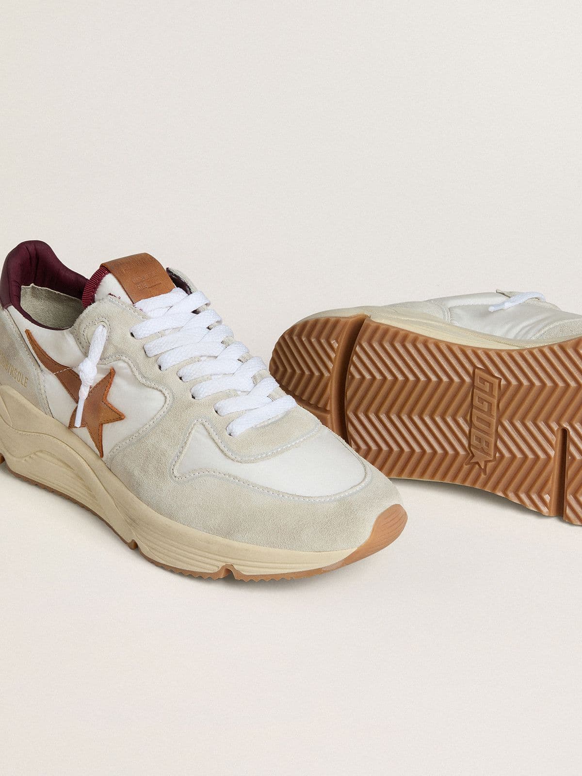 Golden Goose - Men's Running Sole in nylon and suede with brown leather star and burgundy leather heel tab in 
