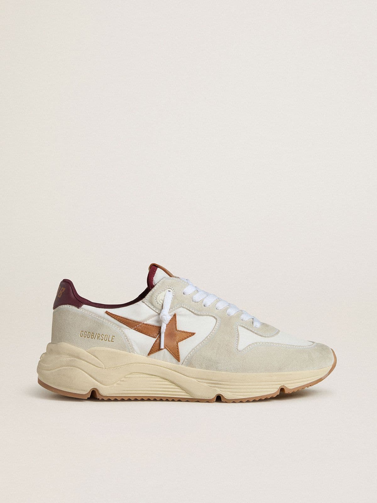 Golden Goose - Men's Running Sole in nylon and suede with brown leather star and burgundy leather heel tab in 