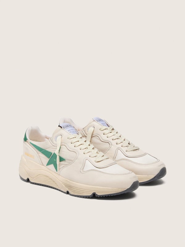 Men&rsquo;s Running Sole in cream nylon and leather with green leather star
