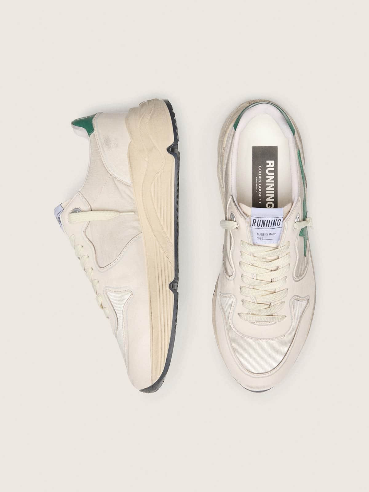 Running Sole uomo in nylon e pelle crema con stella in pelle verde