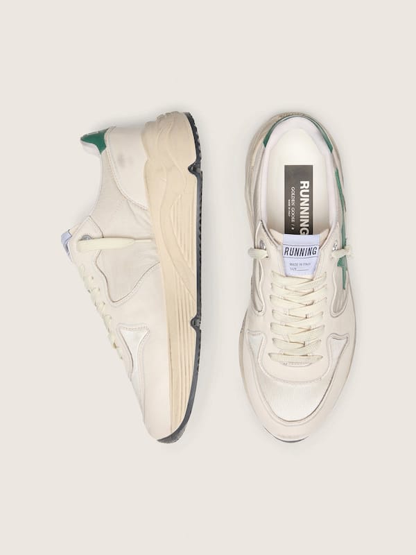 Men&rsquo;s Running Sole in cream nylon and leather with green leather star
