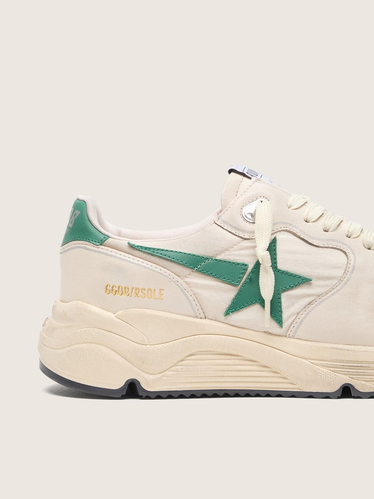 Golden Goose - Running Sole uomo in nylon e pelle crema con stella in pelle verde in 