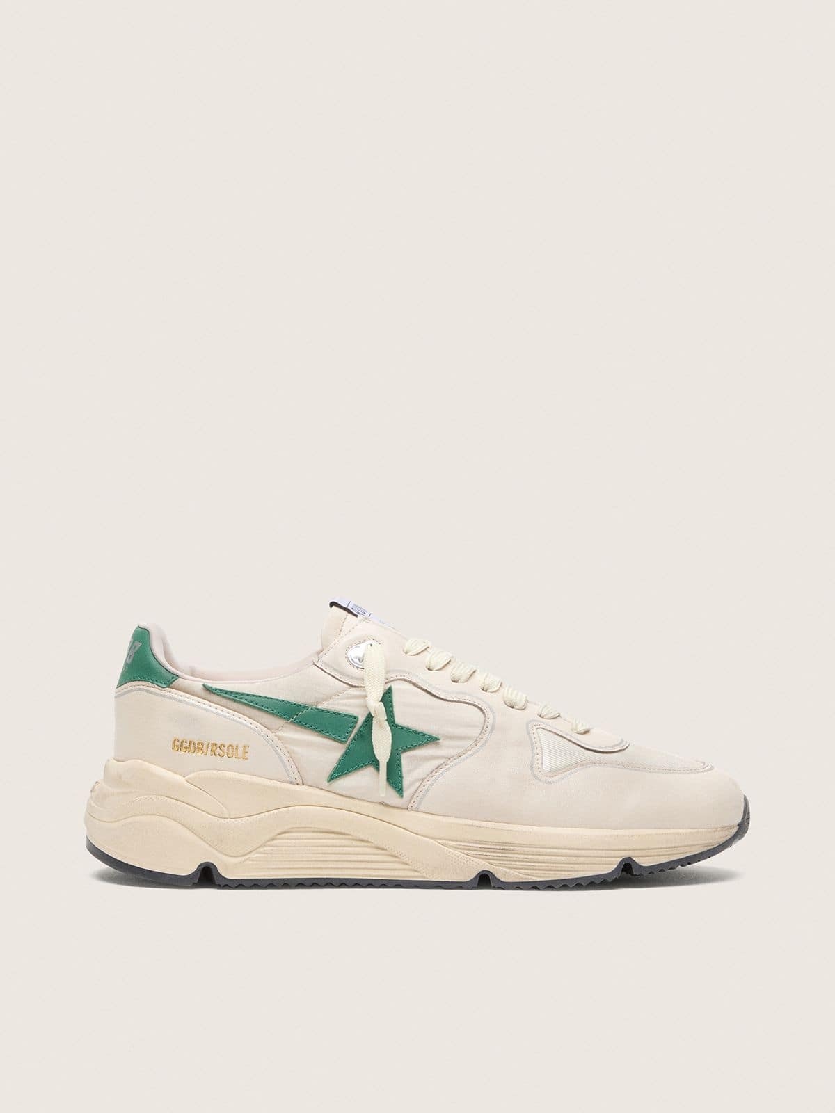 Golden Goose - Running Sole uomo in nylon e pelle crema con stella in pelle verde in 