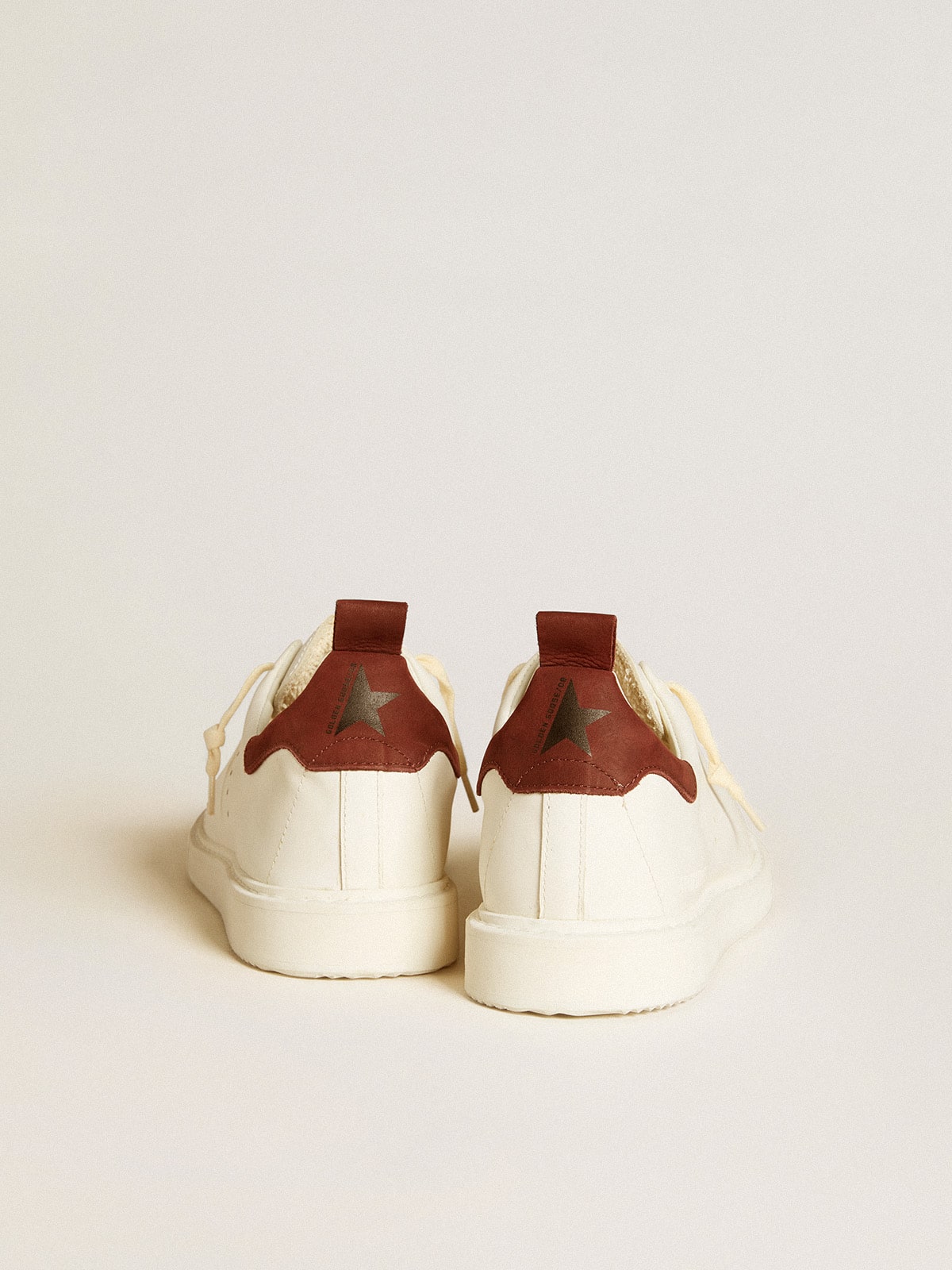 Golden Goose - Men’s Starter LTD in white leather with burgundy nubuck heel tab in 