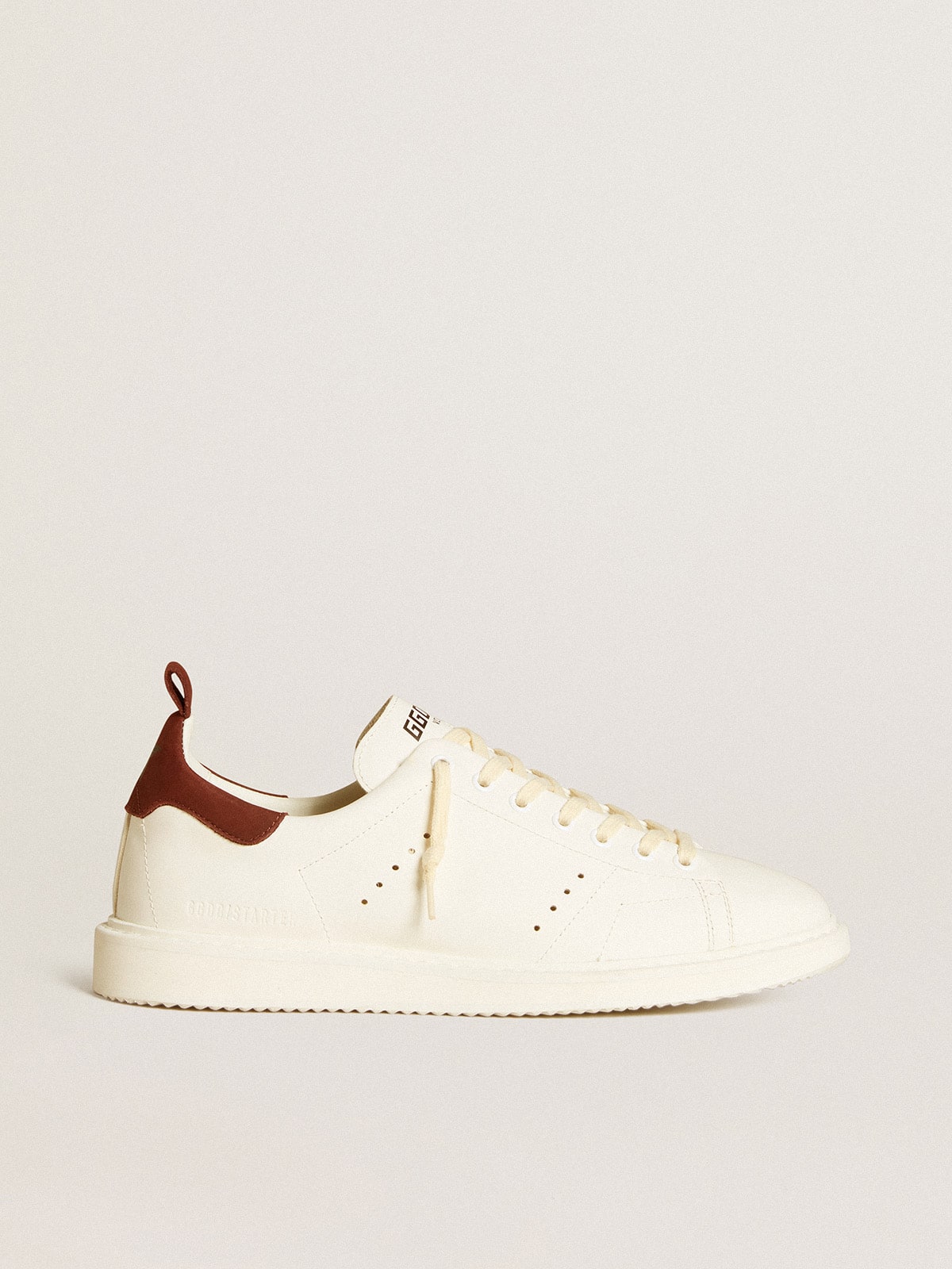 Golden Goose - Men’s Starter LTD in white leather with burgundy nubuck heel tab in 