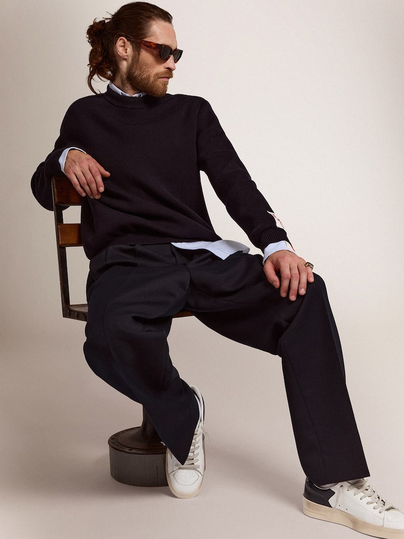 Golden Goose - Stardan homme avec &eacute;toile en daim gris froid et contrefort bleu navy in 