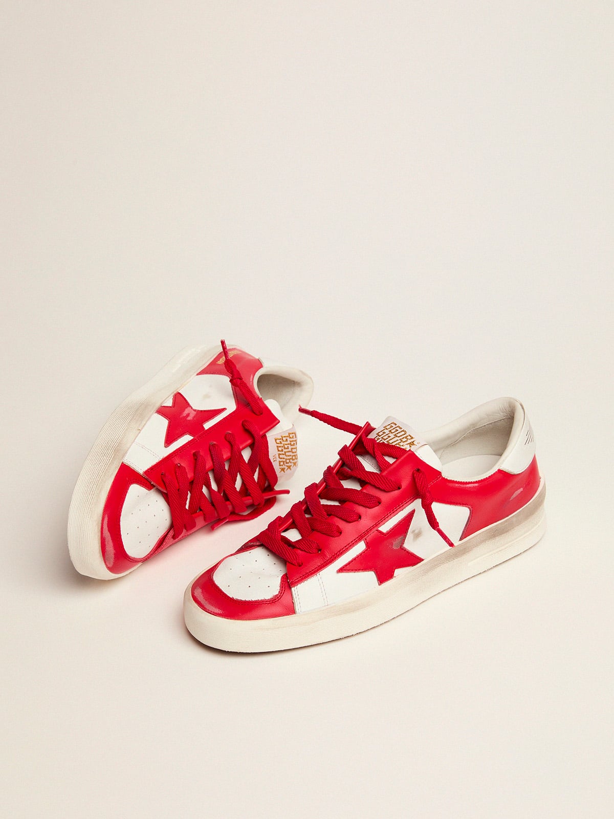 Golden Goose - Stardan masculino de couro branco e vermelho in 