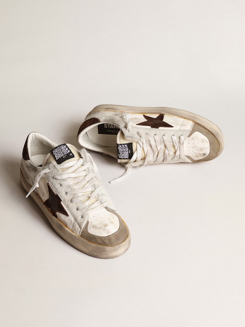 Golden Goose - Stardan homme en nappa et cuir fa&ccedil;on poulain avec &eacute;toile en daim marron in 