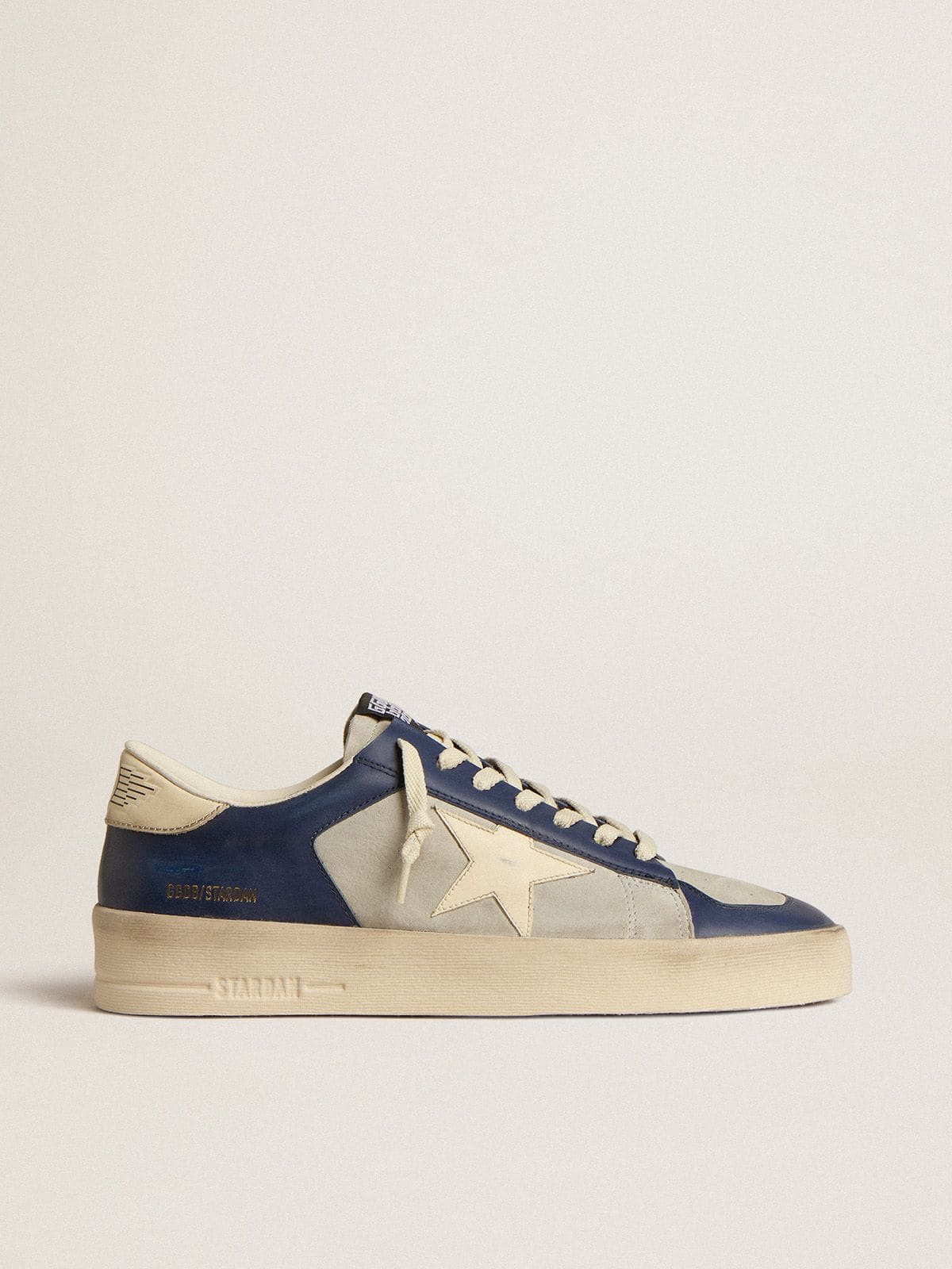 Golden Goose - Men’s Stardan in grey and blue leather with cream-colored star and heel tab in 