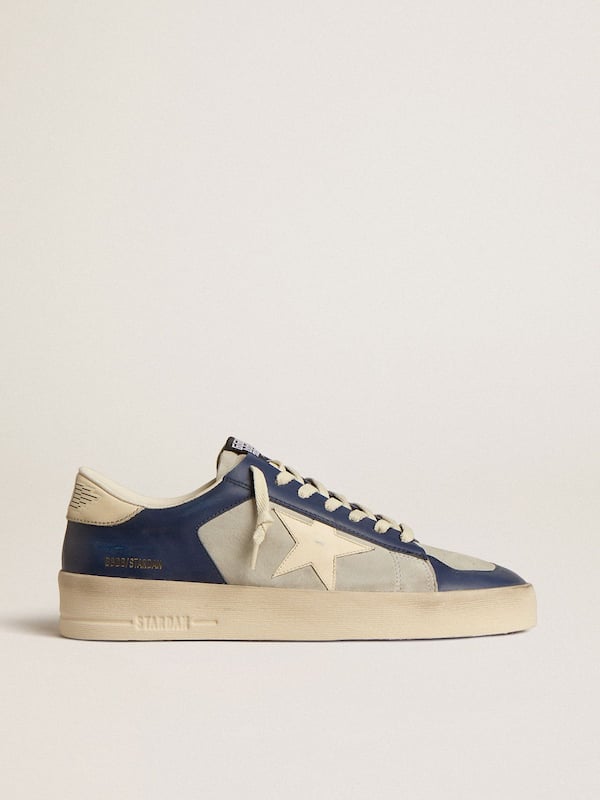 Golden Goose - Men’s Stardan in grey and blue leather with cream-colored star and heel tab in 