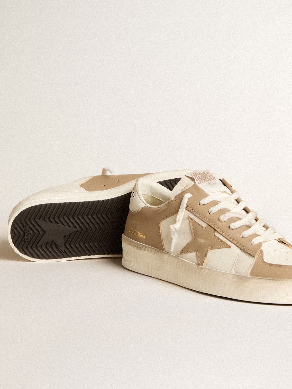 Golden Goose - Men's Stardan in white and beige leather with beige star and white heel tab in 