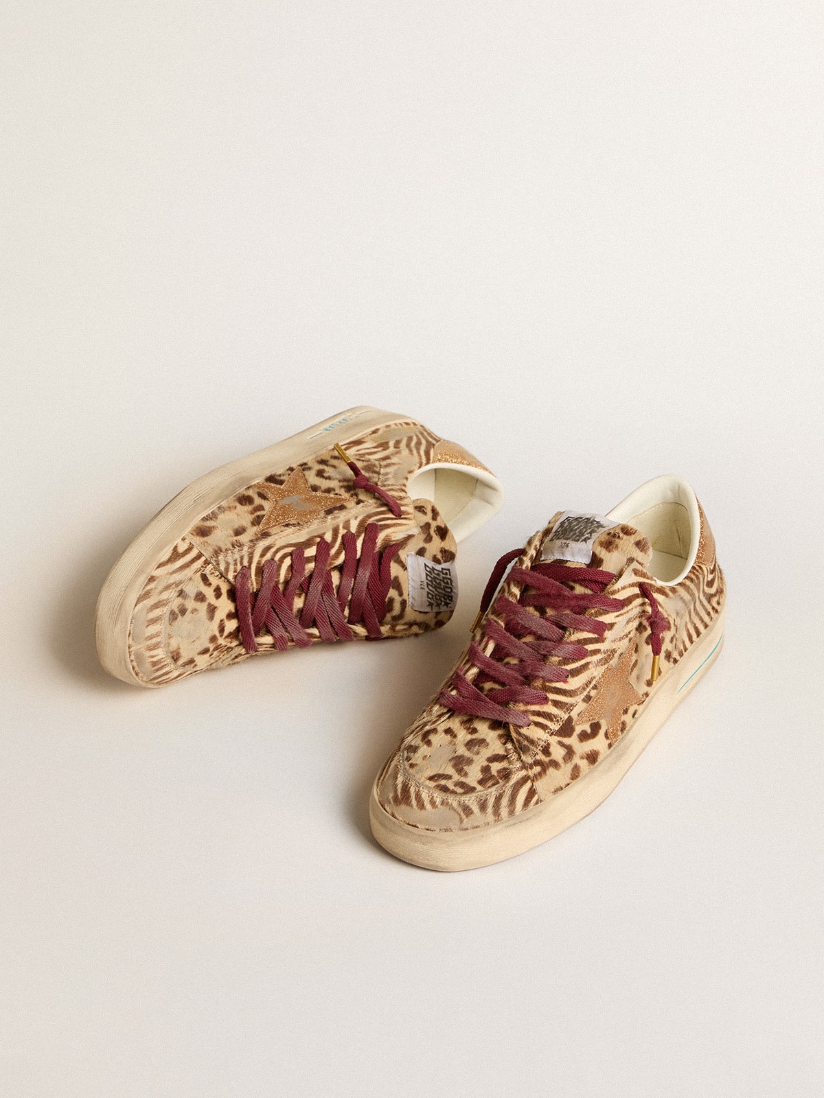 Golden Goose - Stardan Uomo LTD in cavallino animalier con stella in glitter oro in 