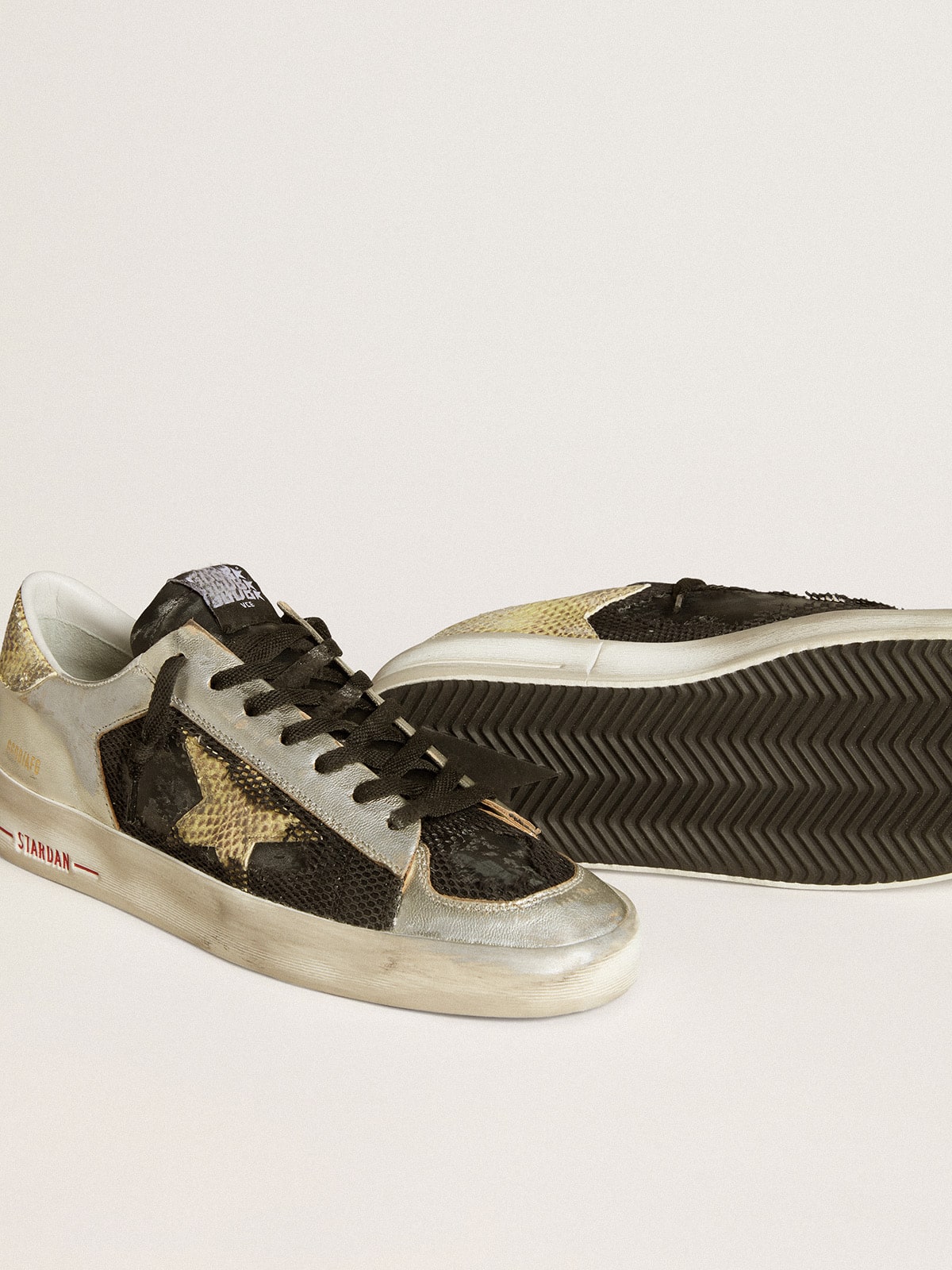 Golden Goose - Stardan LAB aus silberfarbenem Leder und Mesh mit Stern und Fersenpartie in Gold in 