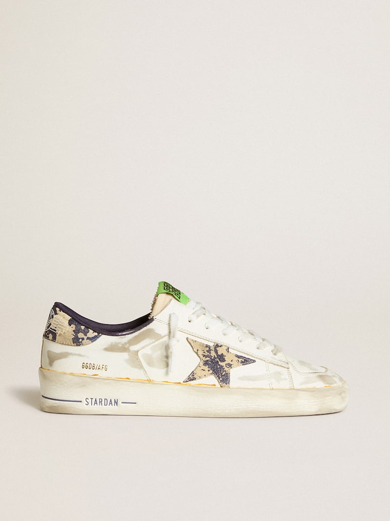 Men’s Stardan LAB in white leather with a camouflage star and heel tab