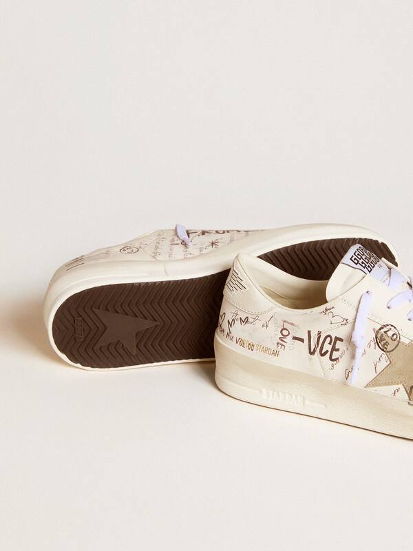 Golden Goose - Stardan in leather with all-over lettering and ice-gray suede star  in 