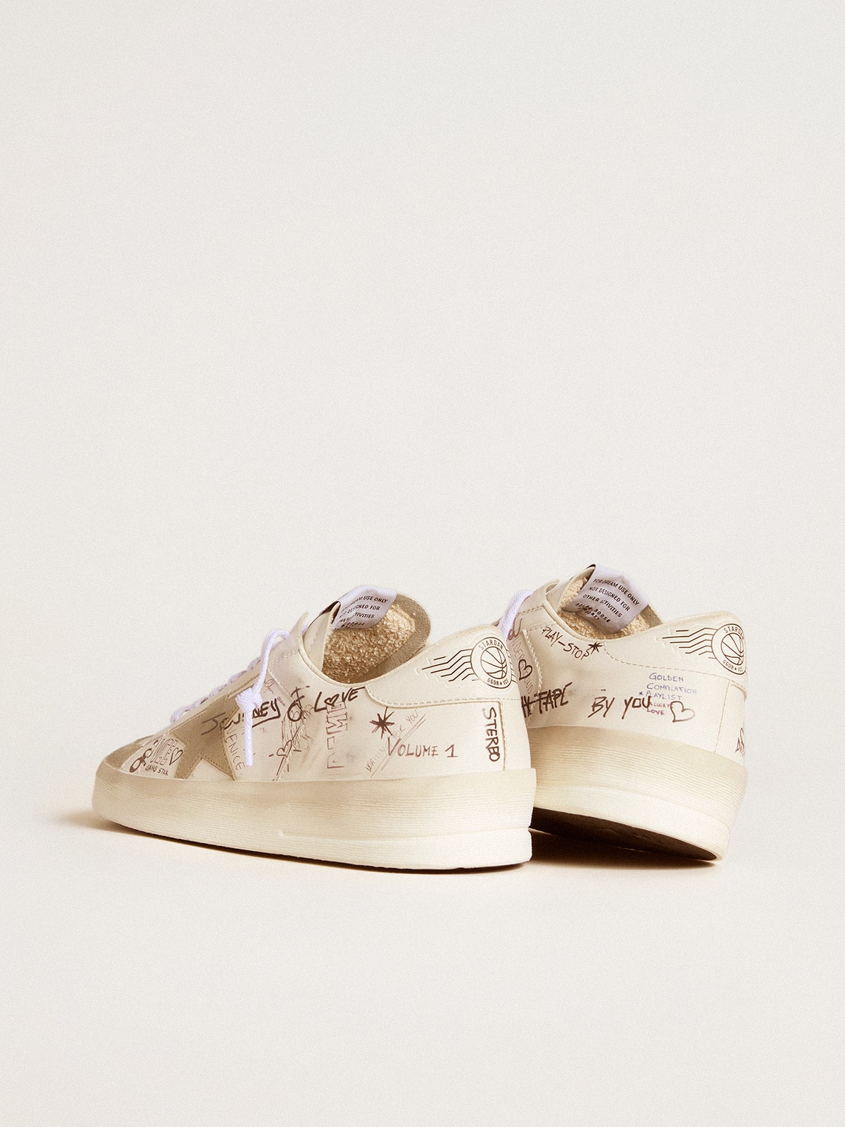 Golden Goose - Stardan in leather with all-over lettering and ice-gray suede star  in 