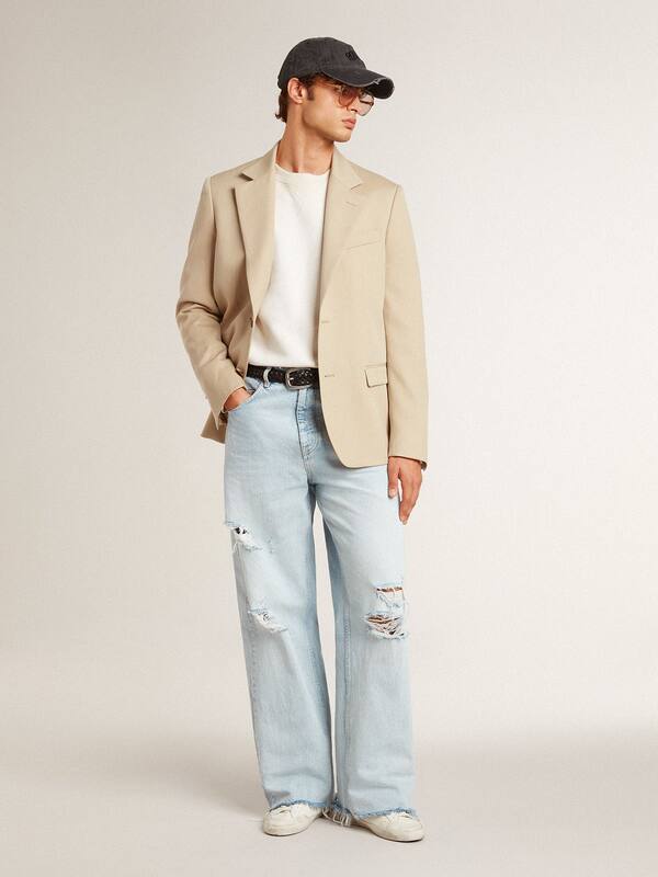 Golden Goose - Stardan in leather with all-over lettering and ice-gray suede star  in 