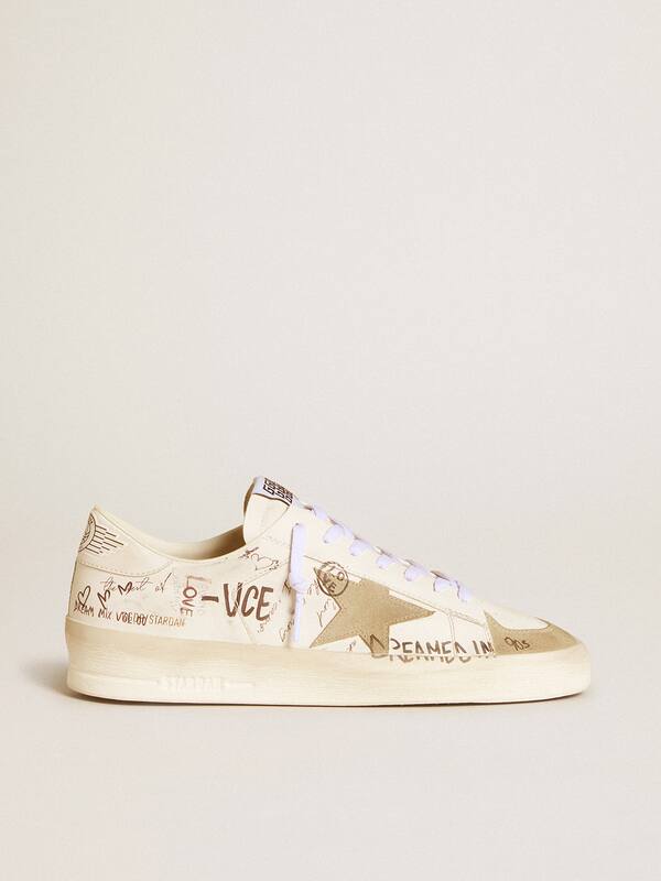Golden Goose - Stardan in leather with all-over lettering and ice-gray suede star  in 
