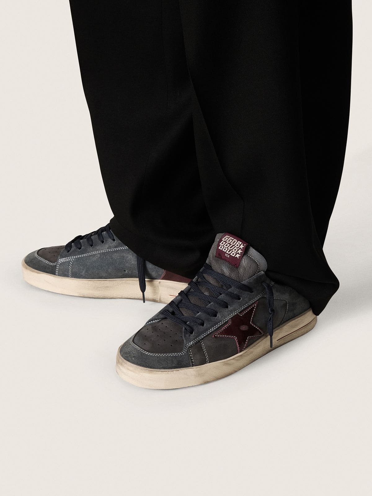 Golden Goose - Men's Stardan LTD in anthracite nubuck and blue suede with metallic leather star in 