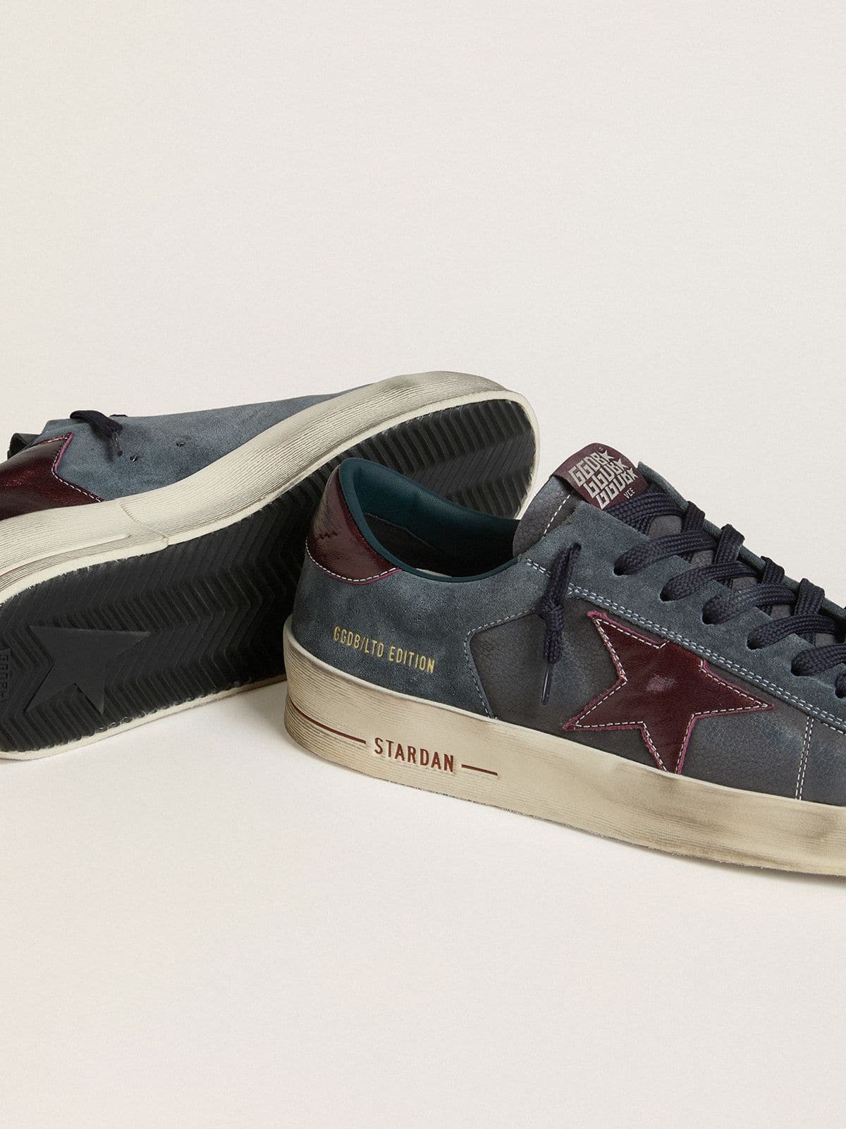 Golden Goose - Men's Stardan LTD in anthracite nubuck and blue suede with metallic leather star in 