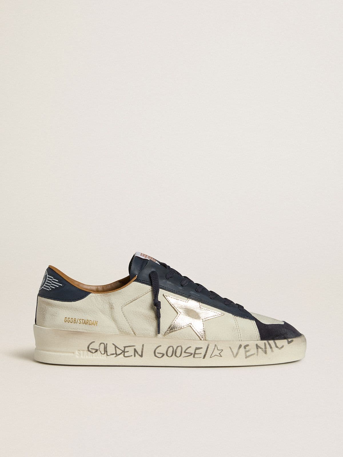 Golden Goose - Stardan de Hombre de nobuk con estrella de piel laminada y refuerzo del talón de napa azul in 